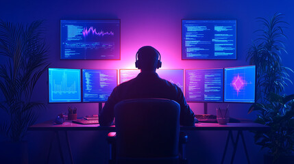 A programmer sits at their desk