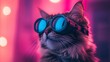 © Ashalina - Cool cat wearing goggles in neon light.