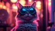 © Ashalina - Cool cat wearing futuristic goggles in vibrant neon light.