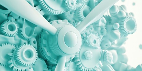 Wall Mural - Complex gears and a propeller. AI.