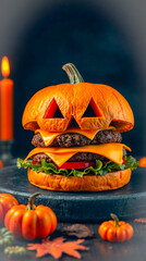 Wall Mural - Cool Pumpkin Burger Idea To Eat For Halloween