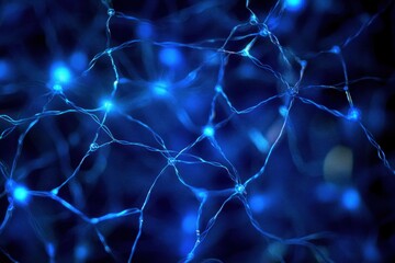 Fototapete - Abstract blue neural network illustration.