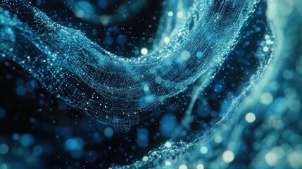 Leinwandbilder - Abstract blue glowing particles flowing in dark background.