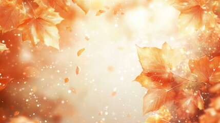 Poster - Golden autumn leaves falling, bokeh background.