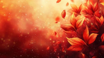 Poster - Vibrant autumn leaves, glowing bokeh background.