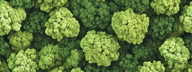 Poster - Abstract green clusters, resembling a dense forest canopy from above.