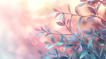 Poster - Pastel-toned close-up of delicate plant branches with soft bokeh background.