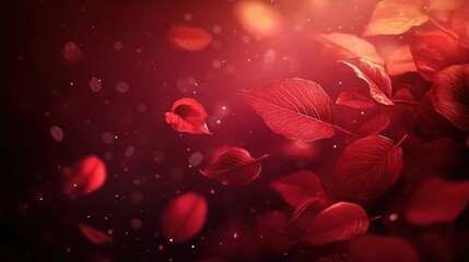 Poster - Red leaves falling on dark background with bokeh effect.