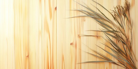 Poster - Dried grass on light wood background, copy space.