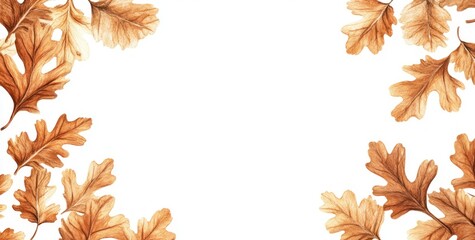 Aufkleber - Watercolor autumn oak leaves frame on white background.
