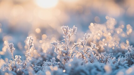Aufkleber - Frosty plants bathed in soft morning sunlight.