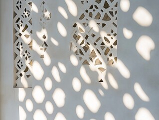 Poster - Intricate carved stone wall with dappled sunlight creating abstract patterns.
