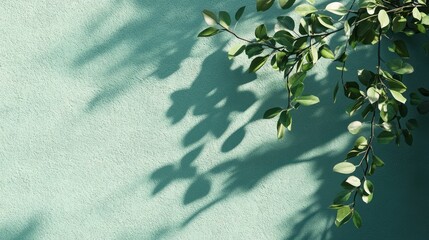 Aufkleber - Green leaves cast shadows on a teal wall.