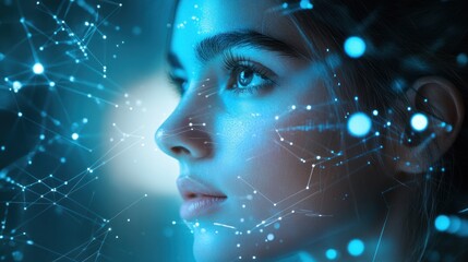 Poster - Woman's profile illuminated by a futuristic, glowing network.