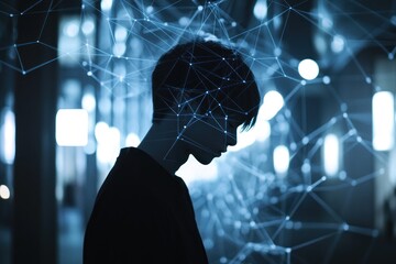 Aufkleber - Silhouette of a person with a network connection overlay.