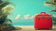 © Thiago - Red suitcase with beach scene on its surface, symbolizing travel and adventure. vibrant colors evoke sense of excitement and wanderlust. Wanderlust. Illustration