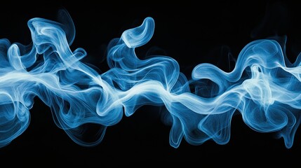 Fototapete - Abstract blue smoke waves on black background.