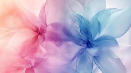 Aufkleber - An abstract floral background with overlapping translucent flower shapes, blending smoothly to form an ethereal and delicate design with a modern aesthetic