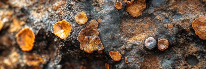 Aufkleber - Close-up of orange fungi growing on dark rock surface.