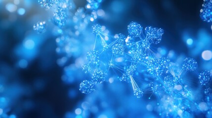 Fototapete - Abstract blue network structure, glowing nodes and connections.