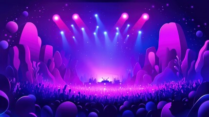 Poster - Vibrant concert stage with cheering crowd under bright spotlights.
