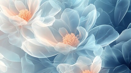Poster - An abstract floral background with translucent overlapping flower shapes, blending in a soft, ethereal design that evokes a sense of calm and modern elegance