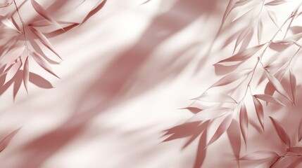 Poster - Soft, muted pink leaves and shadows on a white background.
