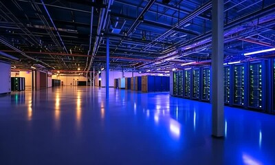 Sticker - Illuminated Server Room: A Technological Wonderland