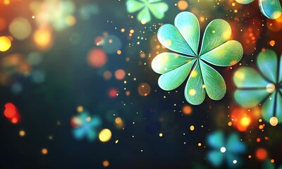 Wall Mural - enchanted four-leaf clovers: a festive background