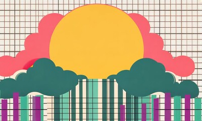 Wall Mural - Abstract Sunset Landscape: A Retro-Styled Digital Artwork