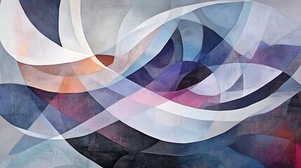 Aufkleber - An intricate abstract composition with layers of transparent shapes, overlapping to create a visually engaging and dynamic design full of depth and fluidity
