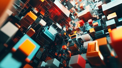Aufkleber - Artistic 3D composition showcasing various geometric shapes and cubes, thoughtfully arranged in an engaging and visually dynamic layout