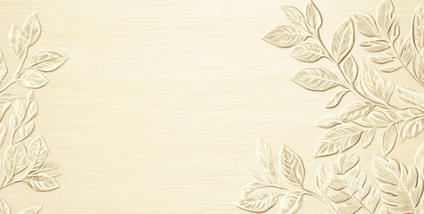 Aufkleber - Elegant beige background with embossed leaf branches.
