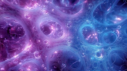 Aufkleber - Abstract fractal art with pink and blue glowing bubbles and swirls.
