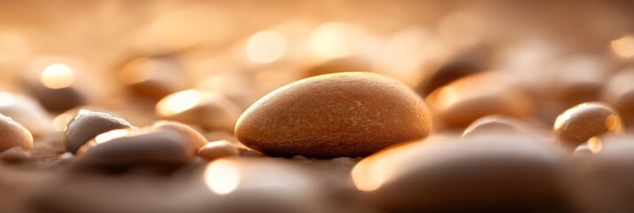 Poster - Smooth, warm-toned stones bathed in soft sunlight; a serene, minimalist scene.