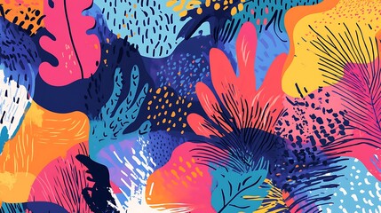 Aufkleber - A colorful background featuring various intricate patterns and playful doodles, creating a vibrant and artistic design
