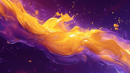 Aufkleber - A composition of vivid, fluid shapes in intense shades of yellow and purple, resembling swirling clouds of smoke or splashes of paint, creating a dynamic contrast as they float in space