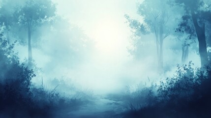 Aufkleber - Mystical foggy forest path at dawn.