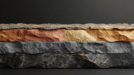 Poster - A close-up of layered stones showcasing various colors and textures against a dark background.