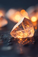 Aufkleber - Illuminated crystal, glowing, reflecting light on dark surface.