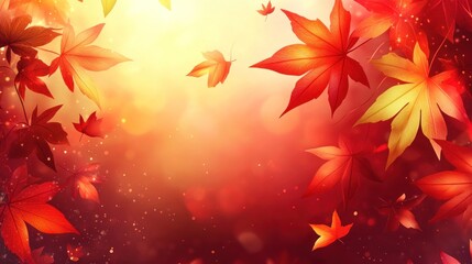 Poster - Vibrant autumn leaves falling, glowing background.