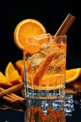 Poster - Refreshing orange and cinnamon cocktail in a rocks glass with ice.