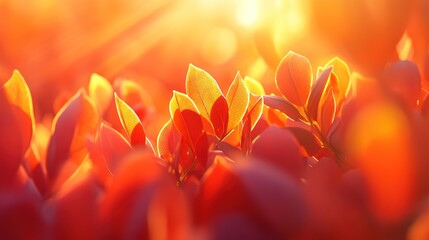 Poster - Warm sunset light illuminates vibrant red and yellow autumn leaves.