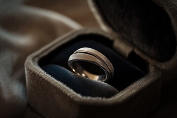 Aufkleber - Close-up of a silver wedding band in a velvet ring box.