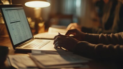 Aufkleber - Two people work together on a laptop at night, illuminated by a desk lamp.