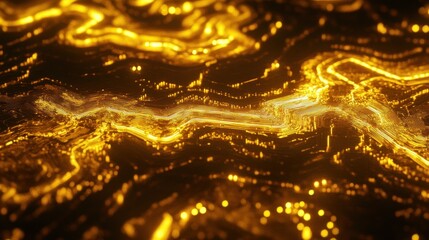 Poster - Abstract glowing golden lines and particles forming a textured surface.