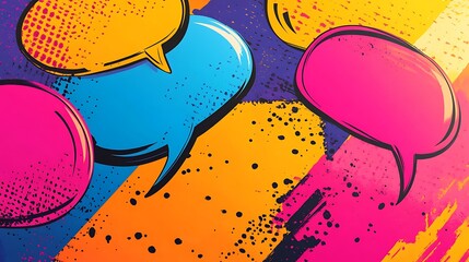 Aufkleber - A dynamic composition of overlapping speech bubbles in vivid colors and varying sizes, set against a bold, energetic background for a playful and engaging design