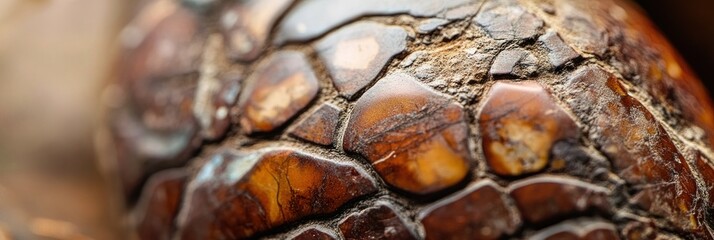 Poster - Close-up of a textured, amber-like surface with irregular, polygonal shapes and warm brown and orange tones.