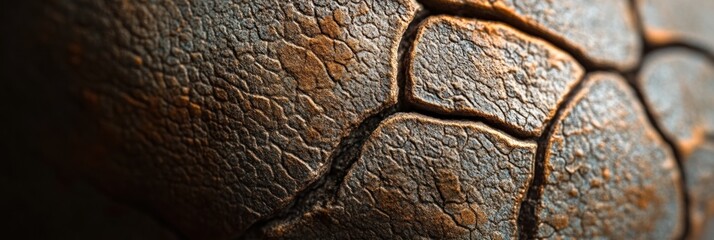 Poster - Close-up of cracked, textured surface; dark brown and orange tones.