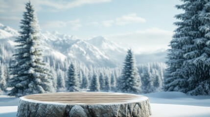 Aufkleber - Snowy wooden stump in winter mountain landscape.